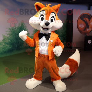 Orange Skunk mascot costume character dressed with a Culottes and Bow ties