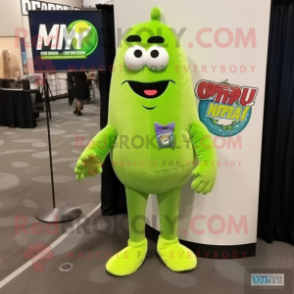 Lime Green Cucumber mascot costume character dressed with a Bodysuit and Ties