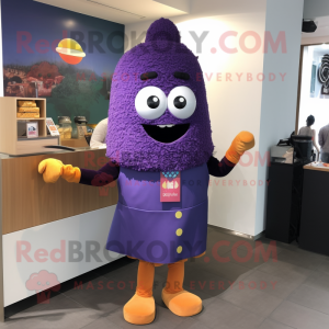 Purple Fried Rice mascot costume character dressed with a Shorts and Ties