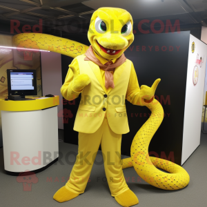 Gul Python maskot kostym...