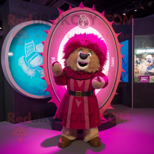 Magenta Celtic Shield mascot costume character dressed with a Parka and Hairpins