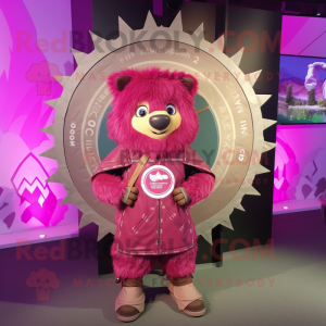 Magenta Celtic Shield mascot costume character dressed with a Parka and Hairpins
