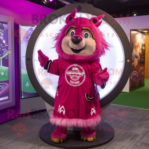 Magenta Celtic Shield mascot costume character dressed with a Parka and Hairpins