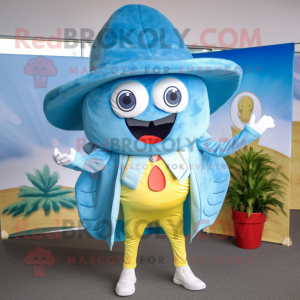 Sky Blue Tacos mascot costume character dressed with a Jeggings and Hats