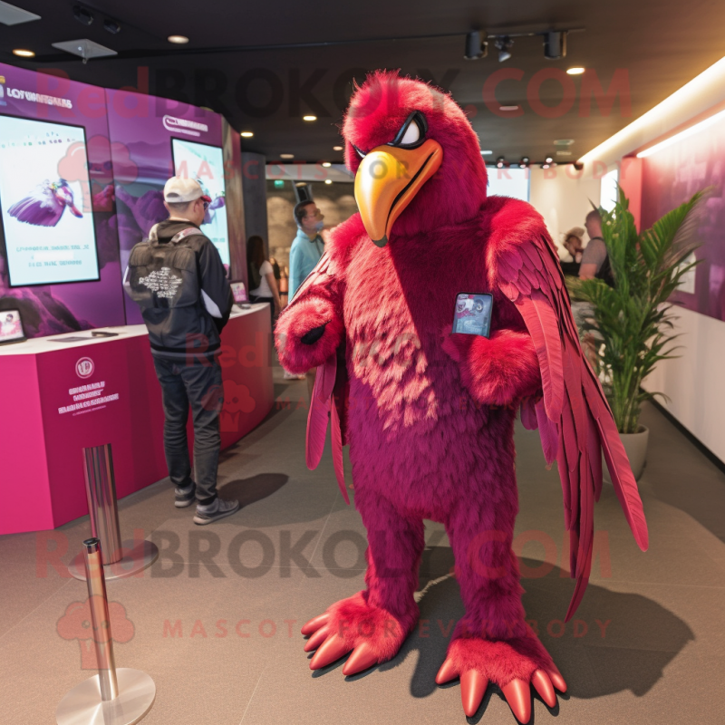 Magenta Vulture mascot costume character dressed with a Jumpsuit and Watches