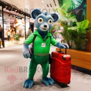 Green Lemur mascot costume character dressed with a Mom Jeans and Briefcases