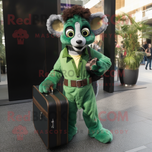 Green Lemur mascot costume character dressed with a Mom Jeans and Briefcases