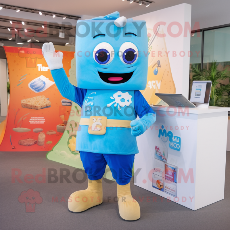 Sky Blue Pad Thai mascot costume character dressed with a Long Sleeve Tee and Smartwatches
