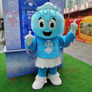 Sky Blue Pad Thai mascot costume character dressed with a Long Sleeve Tee and Smartwatches