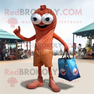 Rust Cyclops mascot costume character dressed with a Capri Pants and Tote bags