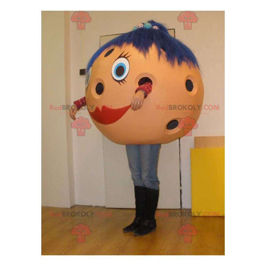 Bowlingkugel-Maskottchen mit blauen Haaren - Redbrokoly.com