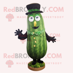 Forest Green Cucumber mascot costume character dressed with a Waistcoat and Headbands