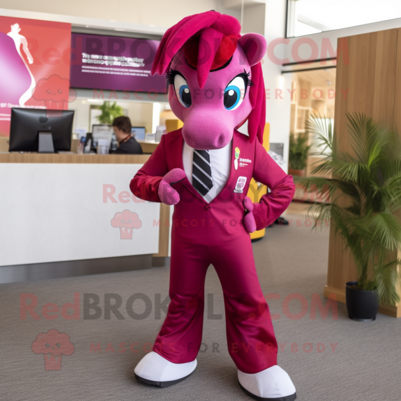 Magenta Mare mascot costume character dressed with a Trousers and Ties