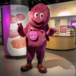 Magenta Chocolates mascot costume character dressed with a Trousers and Brooches