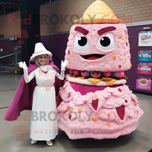 Pink Nachos mascot costume character dressed with a Wedding Dress and Ties