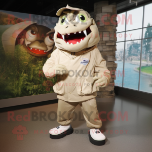 Beige Piranha maskot drakt...