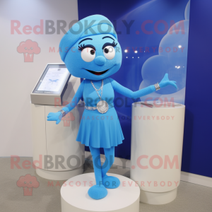 Blue Bracelet mascot costume character dressed with a Sheath Dress and Watches