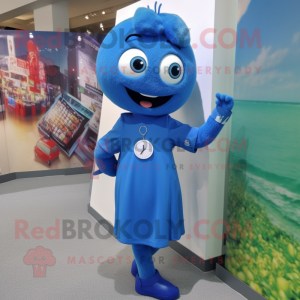 Blue Bracelet mascot costume character dressed with a Sheath Dress and Watches
