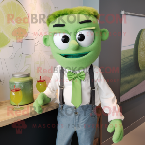 Lime Green Scented Candle mascot costume character dressed with a Chambray Shirt and Bow ties