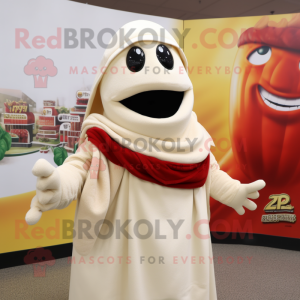 Cream Pepper mascot costume character dressed with a Sweatshirt and Scarves