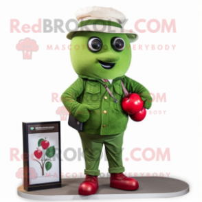 Olive Raspberry mascot costume character dressed with a Trousers and Watches