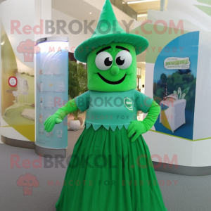 Green Ice mascot costume character dressed with a Pencil Skirt and Hats