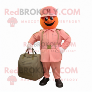 Peach American Soldier mascot costume character dressed with a Jacket and Briefcases