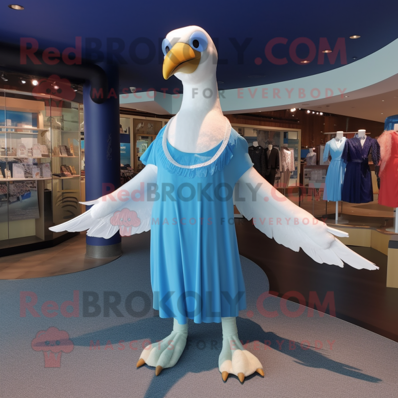 Sky Blue Albatross mascot costume character dressed with a Empire Waist ...