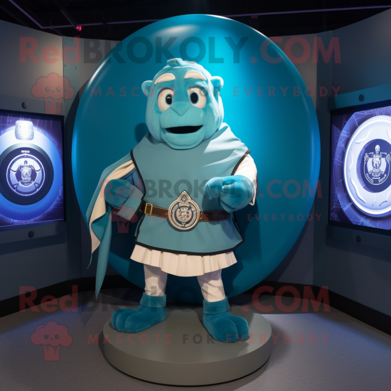 Blue Celtic Shield mascot costume character dressed with a Cover-up and Coin purses