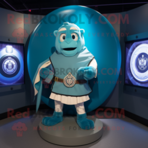 Blue Celtic Shield mascot costume character dressed with a Cover-up and Coin purses