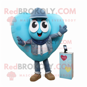 Cyan Heart Shaped Balloons mascot costume character dressed with a Boyfriend Jeans and Pocket squares