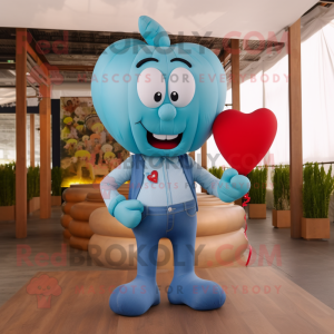 Cyan Heart Shaped Balloons mascot costume character dressed with a Boyfriend Jeans and Pocket squares