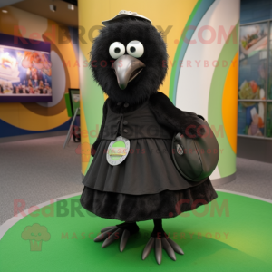 Black Kiwi mascot costume character dressed with a Circle Skirt and Messenger bags