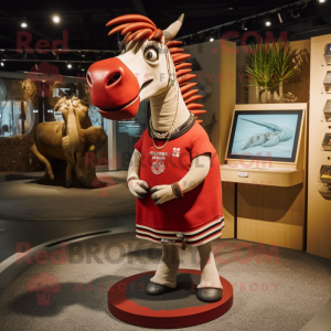 Red Quagga mascot costume character dressed with a Graphic Tee and Necklaces