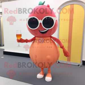 Peach Cyclops mascot costume character dressed with a Cocktail Dress and Sunglasses