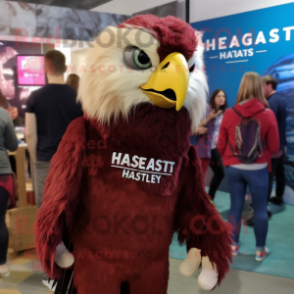 Maroon Haast'S Eagle mascot costume character dressed with a Romper and Hair clips