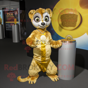 Personaggio in costume mascotte Gold Lemur vestito con una maglietta con  scollo a V e portamonete