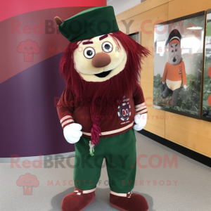 Maroon Irish Flag mascot costume character dressed with a Corduroy Pants and Headbands