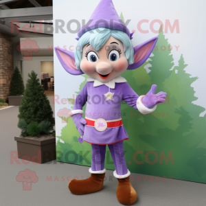 Lavender Elf mascot costume character dressed with a Sweater and Bow ties