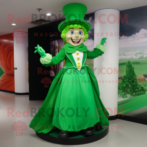 nan Leprechaun mascot costume character dressed with a Evening Gown and Caps