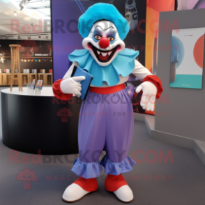 Cyan Evil Clown mascot costume character dressed with a Culottes and Wallets