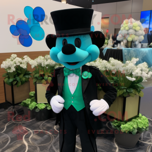 Cyan Bunch Of Shamrocks mascot costume character dressed with a Tuxedo and Brooches