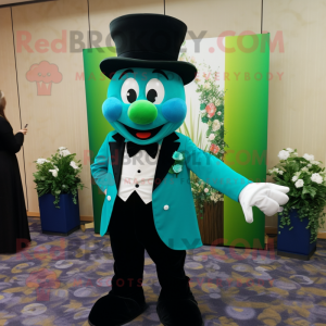 Cyan Bunch Of Shamrocks mascot costume character dressed with a Tuxedo and Brooches