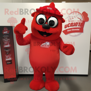 Red Ice mascot costume character dressed with a Henley Tee and Rings