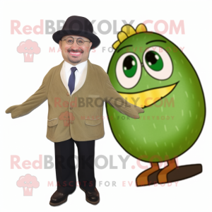 Olive Lasagna mascot costume character dressed with a Blazer and Caps