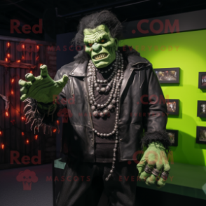 nan Frankenstein'S Monster mascot costume character dressed with a Leather Jacket and Necklaces