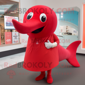 Red Whale maskot kostym...