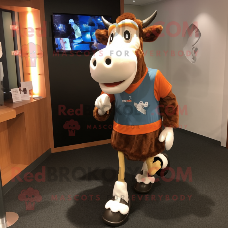 nan Guernsey Cow mascot costume character dressed with a Running Shorts and Shawl pins