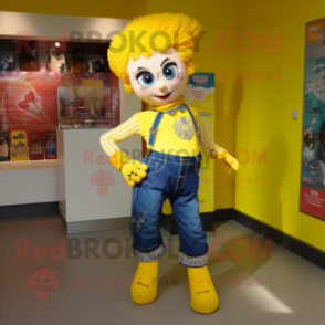 Yellow Irish Dancing Shoes mascot costume character dressed with a Denim Shorts and Bracelets