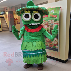 Forest Green Tacos mascot costume character dressed with a Shift Dress and Bracelets